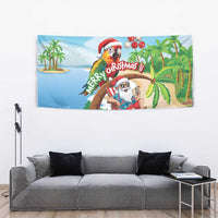 Hawaii Santa Parrot Christmas Tapestry Summer Vibe - Polynesian Pride