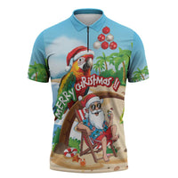 Personalized Hawaii Santa Parrot Christmas Zipper Polo Shirt Summer Vibe - Polynesian Pride