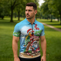 Personalized Hawaii Santa Parrot Christmas Zipper Polo Shirt Summer Vibe - Polynesian Pride
