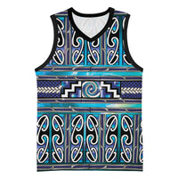 Maori Matariki Basketball Jersey Blue Galaxy Aesthetic Koru Art