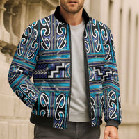 Maori Matariki Bomber Puffer Jacket Blue Galaxy Aesthetic Koru Art