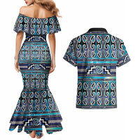 Maori Matariki Couples Matching Mermaid Dress and Hawaiian Shirt Blue Galaxy Aesthetic Koru Art