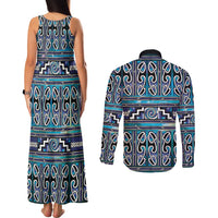 Maori Matariki Couples Matching Tank Maxi Dress and Long Sleeve Button Shirt Blue Galaxy Aesthetic Koru Art