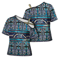 Maori Matariki Cross Shoulder Shirt Blue Galaxy Aesthetic Koru Art