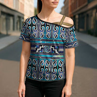 Maori Matariki Cross Shoulder Shirt Blue Galaxy Aesthetic Koru Art
