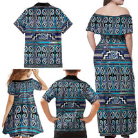 Maori Matariki Family Matching Off Shoulder Maxi Dress and Hawaiian Shirt Blue Galaxy Aesthetic Koru Art