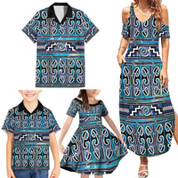Maori Matariki Family Matching Summer Maxi Dress and Hawaiian Shirt Blue Galaxy Aesthetic Koru Art