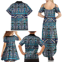 Maori Matariki Family Matching Summer Maxi Dress and Hawaiian Shirt Blue Galaxy Aesthetic Koru Art