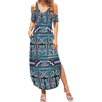 Maori Matariki Family Matching Summer Maxi Dress and Hawaiian Shirt Blue Galaxy Aesthetic Koru Art