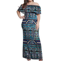 Maori Matariki Off Shoulder Maxi Dress Blue Galaxy Aesthetic Koru Art