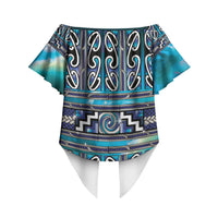 Maori Matariki Off Shoulder Wrap Waist Top Blue Galaxy Aesthetic Koru Art LT01 - Polynesian Pride