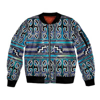 Maori Matariki Sleeve Zip Bomber Jacket Blue Galaxy Aesthetic Koru Art