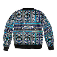Maori Matariki Sleeve Zip Bomber Jacket Blue Galaxy Aesthetic Koru Art