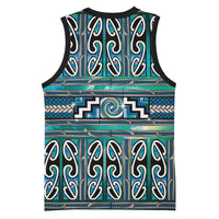 Maori Matariki Basketball Jersey Green Galaxy Aesthetic Koru Art