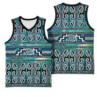 Maori Matariki Basketball Jersey Green Galaxy Aesthetic Koru Art
