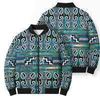 Maori Matariki Bomber Puffer Jacket Green Galaxy Aesthetic Koru Art