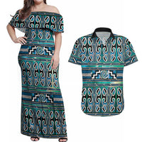 Maori Matariki Couples Matching Off Shoulder Maxi Dress and Hawaiian Shirt Green Galaxy Aesthetic Koru Art