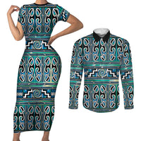 Maori Matariki Couples Matching Short Sleeve Bodycon Dress and Long Sleeve Button Shirt Green Galaxy Aesthetic Koru Art