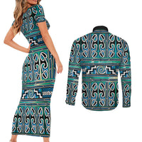Maori Matariki Couples Matching Short Sleeve Bodycon Dress and Long Sleeve Button Shirt Green Galaxy Aesthetic Koru Art