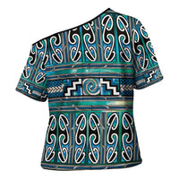 Maori Matariki Cross Shoulder Shirt Green Galaxy Aesthetic Koru Art