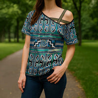 Maori Matariki Cross Shoulder Shirt Green Galaxy Aesthetic Koru Art