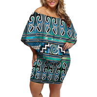 Maori Matariki Family Matching Off Shoulder Short Dress and Hawaiian Shirt Green Galaxy Aesthetic Koru Art