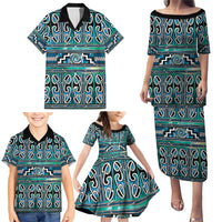 Maori Matariki Family Matching Puletasi and Hawaiian Shirt Green Galaxy Aesthetic Koru Art LT01 - Polynesian Pride