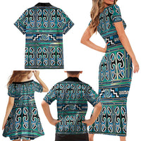 Maori Matariki Family Matching Short Sleeve Bodycon Dress and Hawaiian Shirt Green Galaxy Aesthetic Koru Art LT01 - Polynesian Pride