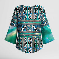Maori Matariki Kimono Sleeve Blouse Green Galaxy Aesthetic Koru Art
