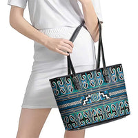 Maori Matariki Leather Tote Bag Green Galaxy Aesthetic Koru Art LT01 - Polynesian Pride