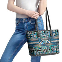 Maori Matariki Leather Tote Bag Green Galaxy Aesthetic Koru Art LT01 - Polynesian Pride