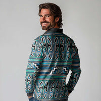 Maori Matariki Long Sleeve Polo Shirt Green Galaxy Aesthetic Koru Art LT01 - Polynesian Pride