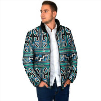 Maori Matariki Padded Jacket Green Galaxy Aesthetic Koru Art