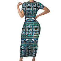 Maori Matariki Short Sleeve Bodycon Dress Green Galaxy Aesthetic Koru Art