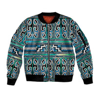Maori Matariki Sleeve Zip Bomber Jacket Green Galaxy Aesthetic Koru Art