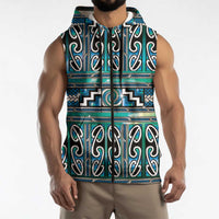 Maori Matariki Sleeveless Zip Hoodie Green Galaxy Aesthetic Koru Art