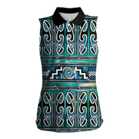 Maori Matariki Women Sleeveless Polo Shirt Green Galaxy Aesthetic Koru Art