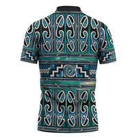 Maori Matariki Zipper Polo Shirt Green Galaxy Aesthetic Koru Art LT01 - Polynesian Pride