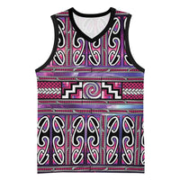 Maori Matariki Basketball Jersey Pink Galaxy Aesthetic Koru Art