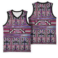 Maori Matariki Basketball Jersey Pink Galaxy Aesthetic Koru Art