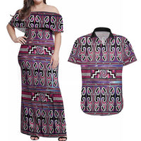Maori Matariki Couples Matching Off Shoulder Maxi Dress and Hawaiian Shirt Pink Galaxy Aesthetic Koru Art LT01 Pink - Polynesian Pride