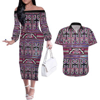 Maori Matariki Couples Matching Off The Shoulder Long Sleeve Dress and Hawaiian Shirt Pink Galaxy Aesthetic Koru Art LT01 Pink - Polynesian Pride