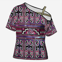 Maori Matariki Cross Shoulder Shirt Pink Galaxy Aesthetic Koru Art