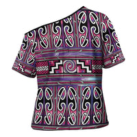 Maori Matariki Cross Shoulder Shirt Pink Galaxy Aesthetic Koru Art
