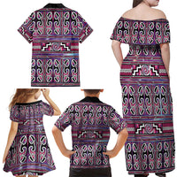 Maori Matariki Family Matching Off Shoulder Maxi Dress and Hawaiian Shirt Pink Galaxy Aesthetic Koru Art LT01 - Polynesian Pride
