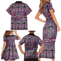 Maori Matariki Family Matching Short Sleeve Bodycon Dress and Hawaiian Shirt Pink Galaxy Aesthetic Koru Art LT01 - Polynesian Pride