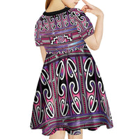 Maori Matariki Kid Short Sleeve Dress Pink Galaxy Aesthetic Koru Art