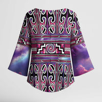 Maori Matariki Kimono Sleeve Blouse Pink Galaxy Aesthetic Koru Art