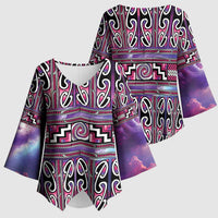 Maori Matariki Kimono Sleeve Blouse Pink Galaxy Aesthetic Koru Art