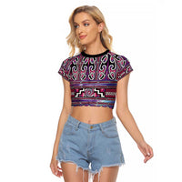 Maori Matariki Raglan Cropped T Shirt Pink Galaxy Aesthetic Koru Art